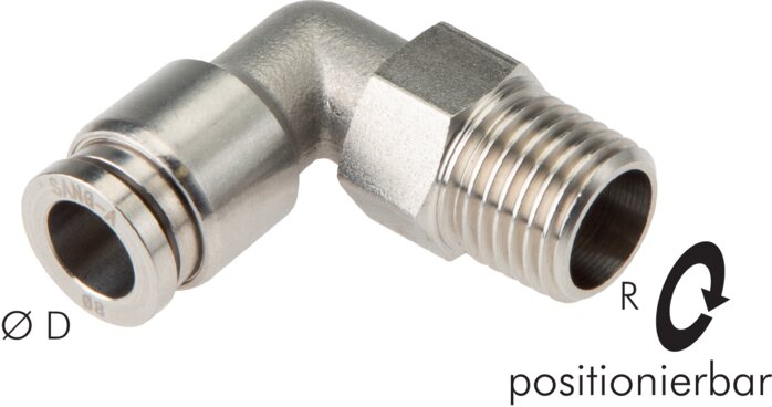 Exemplary representation: Push-in L-fitting with conical thread, stainless steel