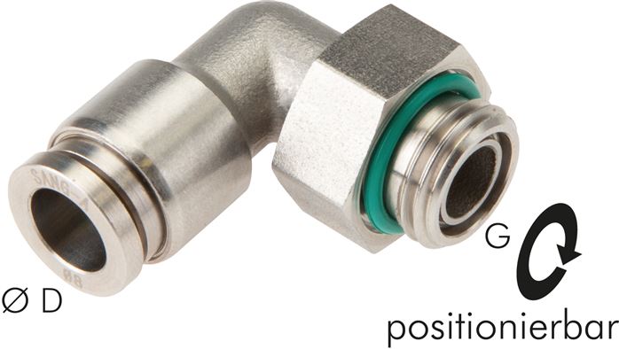 Exemplary representation: Push-in L-fittings with cylindrical thread, stainless steel