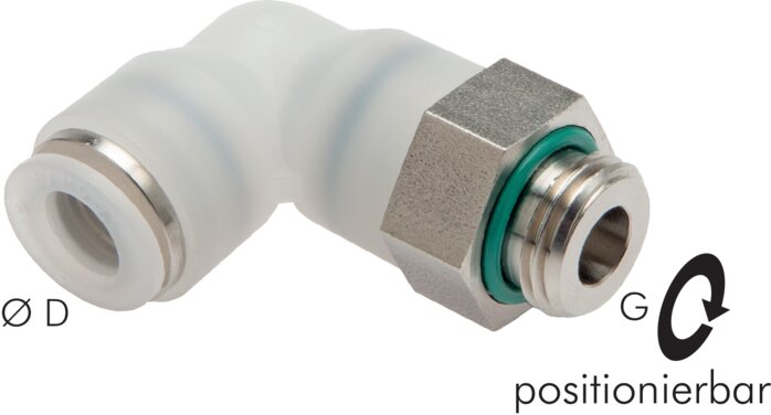 Exemplary representation: Push-in L-fittings with cylindrical thread, PVDF